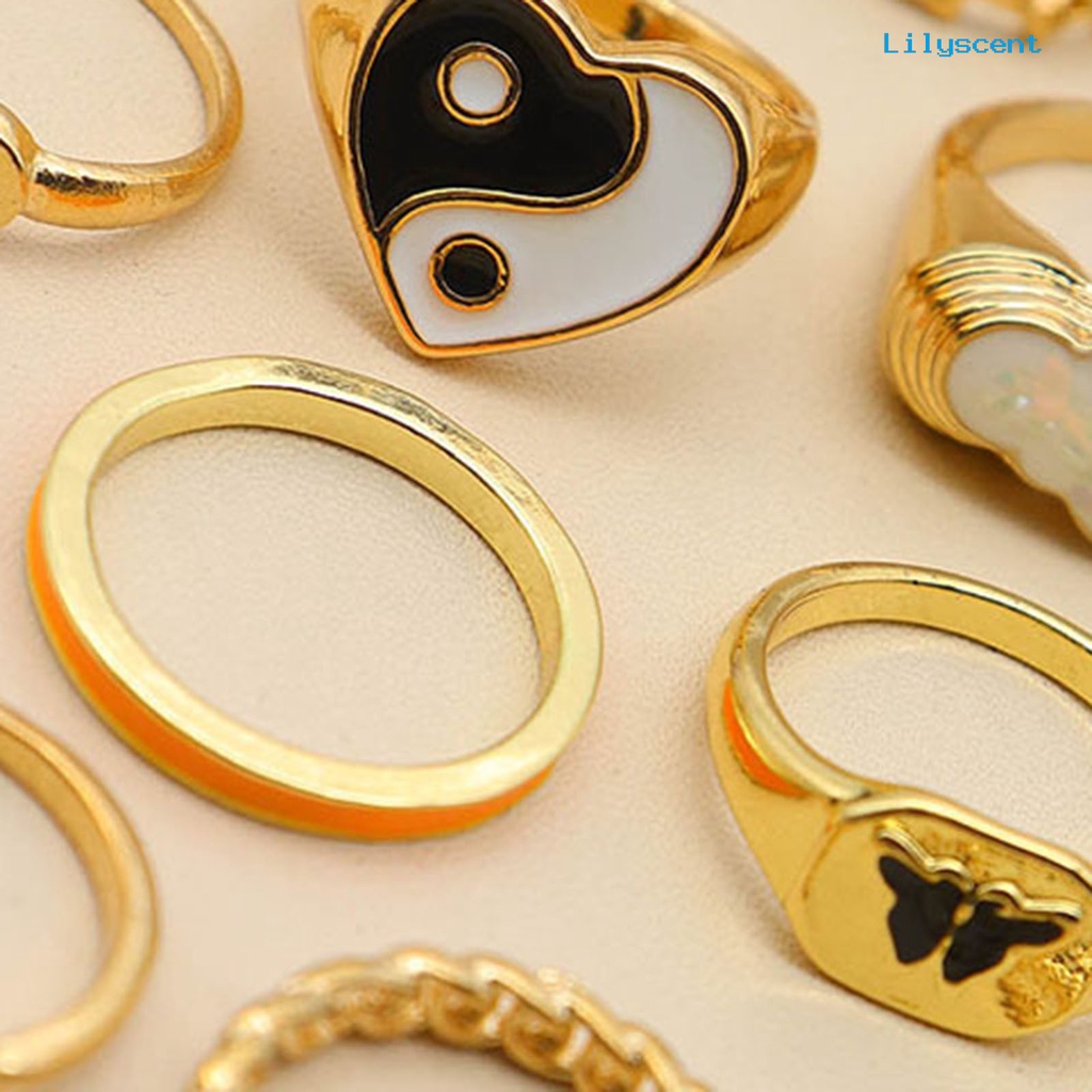 16pcs Cincin Knuckle Bentuk Yin Yang Multi Bentuk Stackable Untuk Wanita