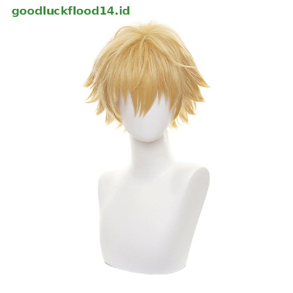 Wig Rambut Pendek Pria Model Rantai Denji Warna Emas Untuk Kostum Cosplay Halloween