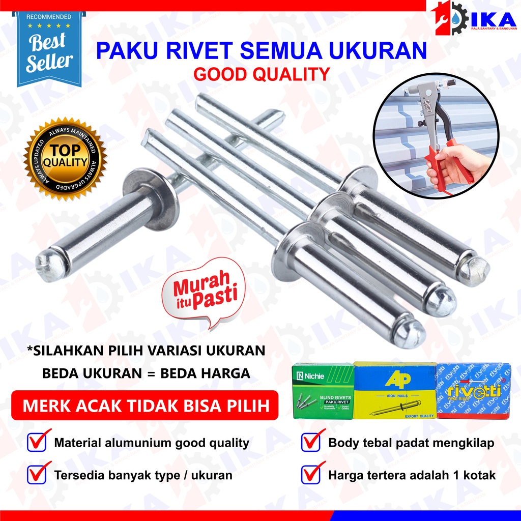 Paku Blind Rivet SIP Brand/ AP / Nichie Paku rivet ripet  1 kotak Isi 500pcs