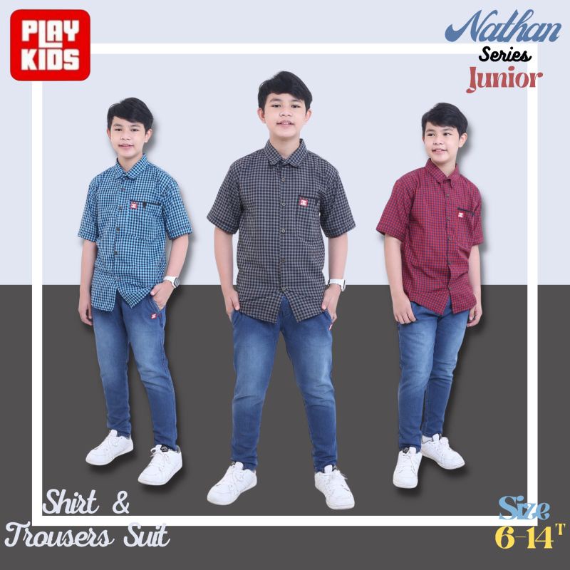 Set Kemeja Anak / Set Baju Kemeja dan celana anak Jeans Shirt & Trouser Suit Nathan Series Junior by