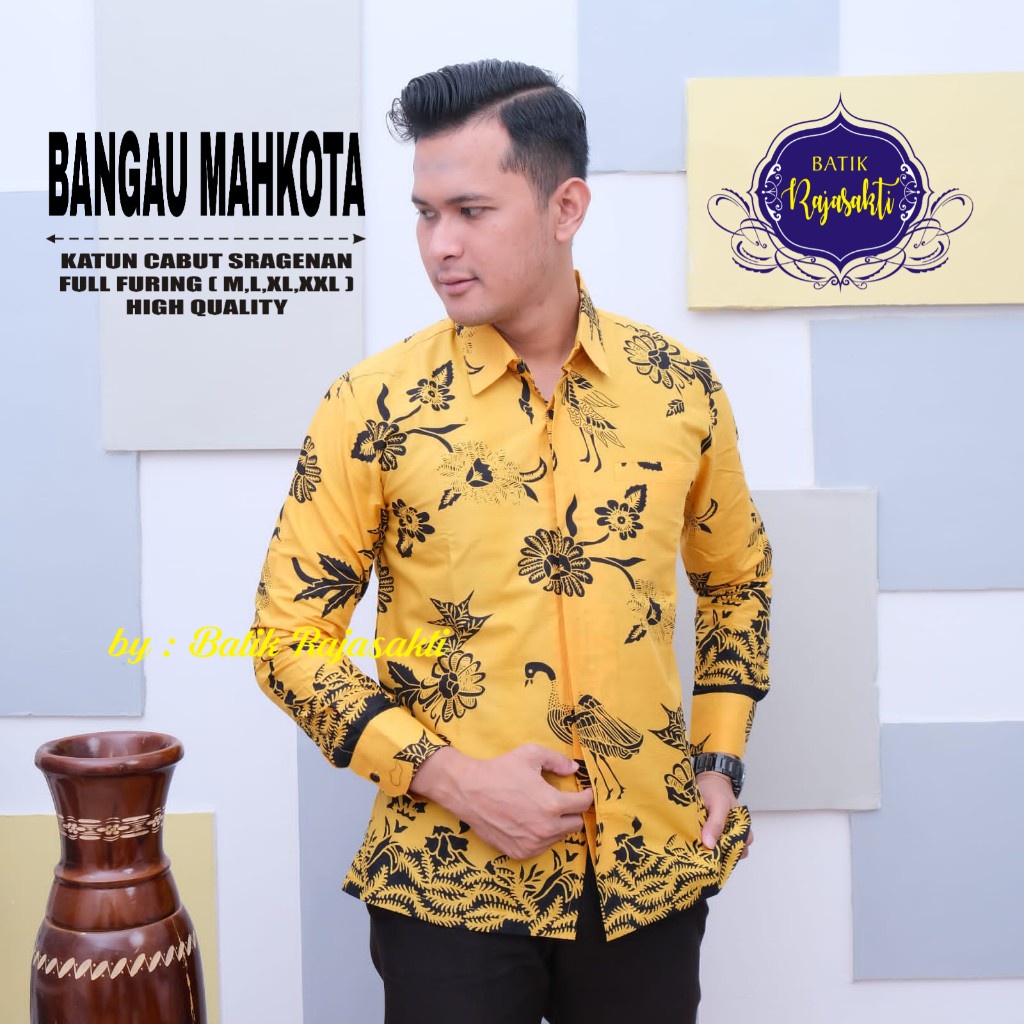 BANGAU MAHKOTA Atasan Kemeja Batik Pria Lapis Furing PREMIUM Lengan Panjang Pendek Batik Solo perwira mahesa jayanegara proboseto kuning rajasakti ASMARA aljaya kencono ungu dewawangsa sedjiwo permata biru peksi seling arieswara PRASTOWO