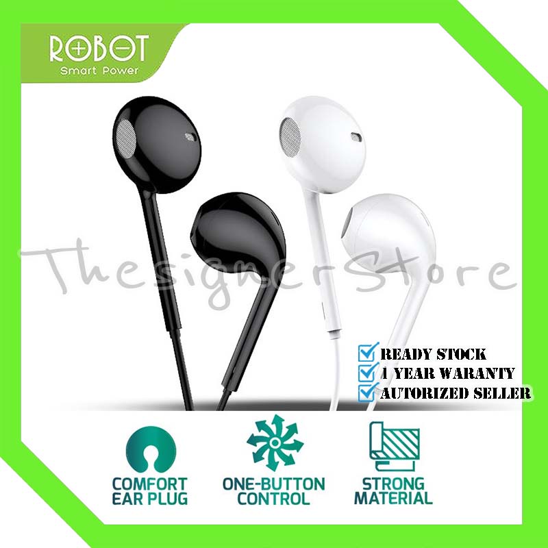 Headset Robot RE10 Wired Headset Wired Earphone Bass Smartphone Original - Garansi 1 Tahun