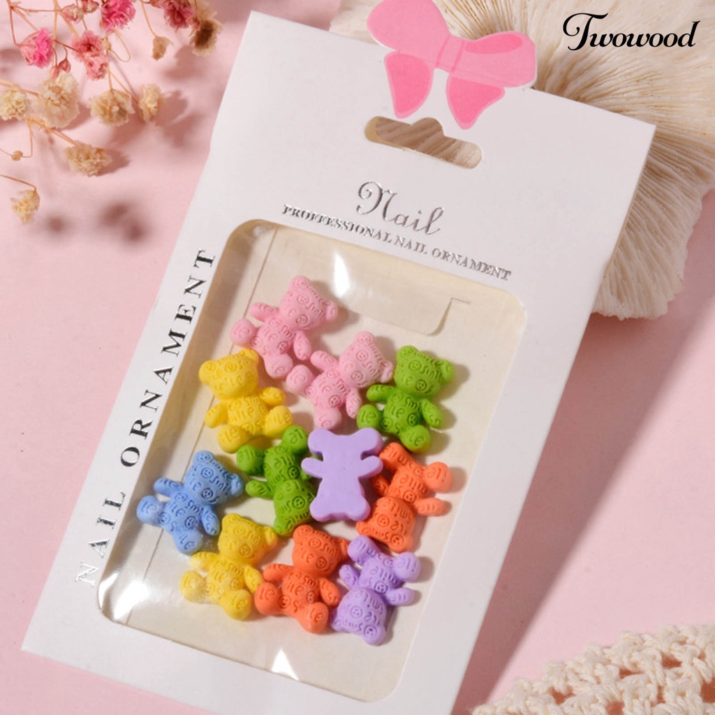 Twowood 12Pcs / Set Ornamen Kartun Beruang / Bunga Bahan Resin Untuk Dekorasi Nail Art DIY