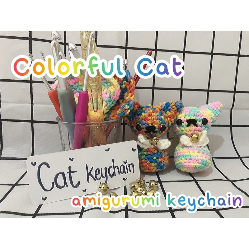 Jual Colorful Cat Amigurumi keychain (100 handmade)