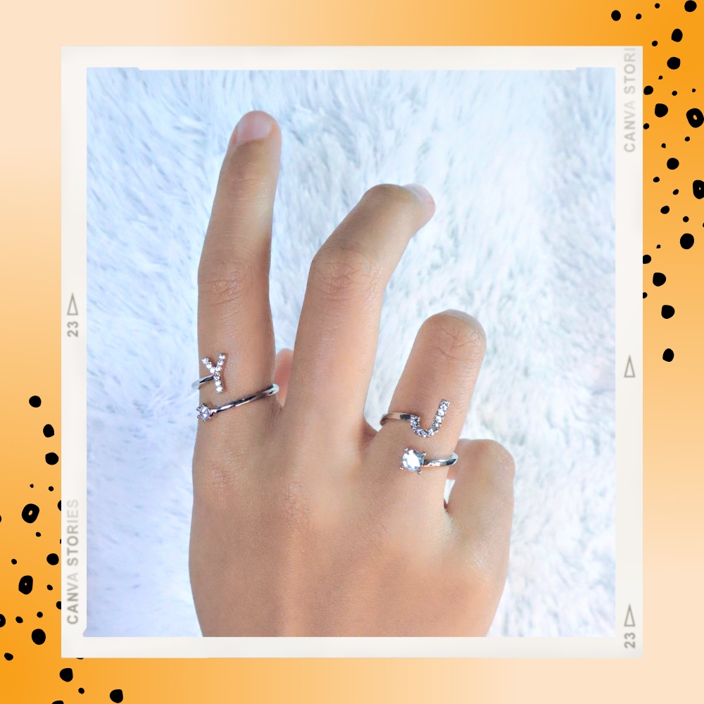 Cincin Wanita 26 Huruf Cincin Inggris Tembaga Berlapis Emas Putih Ring Aksesoris import Fashion
