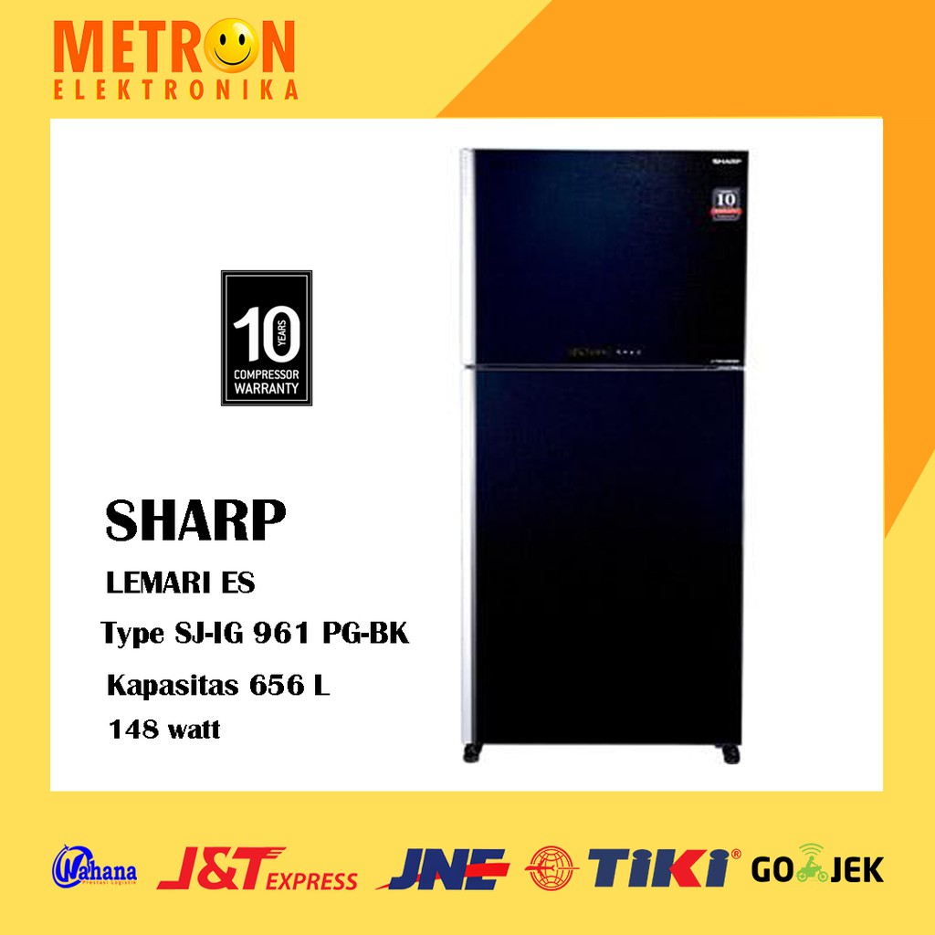 SHARP SJ IG 961 PG BK / BLACK KULKAS LEMARI ES 2 PINTU / NEW J TECH INVERTER COMPRESSOR SJIG961PGBK