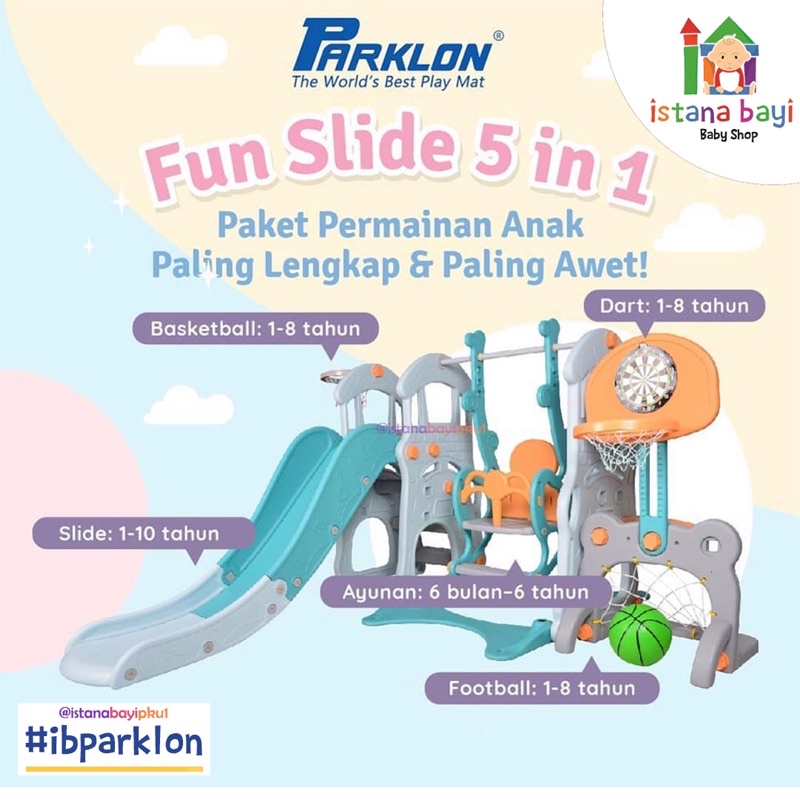 Parklon Fun Slide And Swing 5 in 1 / 3 in 1 / Mainan Perosotan Bayi /Parklon Fun slide Clown