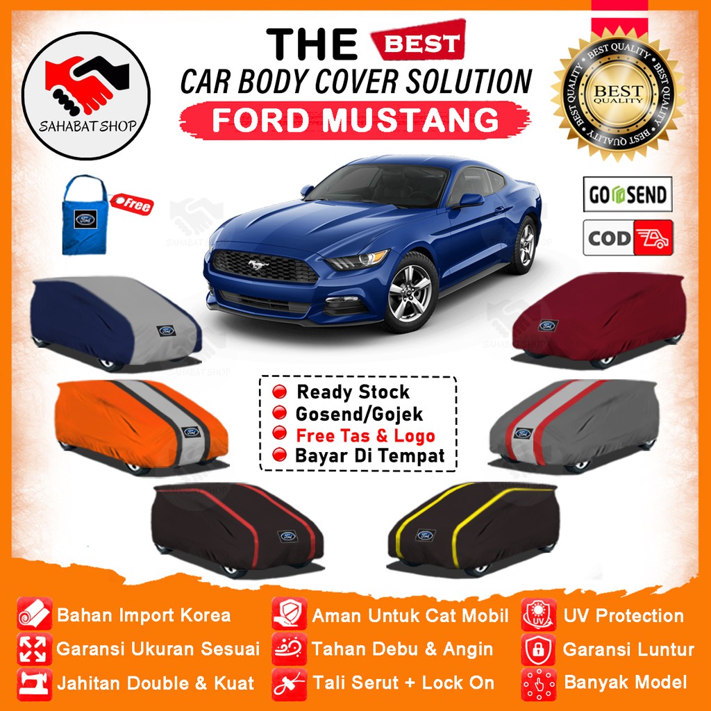 Sahabat Body Cover Mobil Mustang / Sarung Penutup Ford Mustang Outdoor / Selimut Tutup Mantel Pelindung Jas Kerudung Mantol Kelambu Terpal Tutupan Kerodong Bungkus Pembungkus Mobil Sedan Mustang Waterproof Anti Air Model Orange