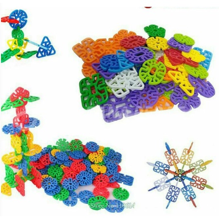 Mainan Edukasi Puzzle Block Snowflake Building DIY Bentuk Geometri Puzzel