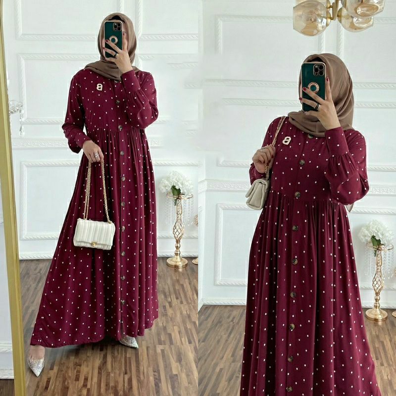 SABRINA GAMIS RAYON MOTIF POLKADOT / GAMIS JUMBO BUSUI / GAMIS MOTIF POLKADOT / GAMIS RAYON JUMBO / 