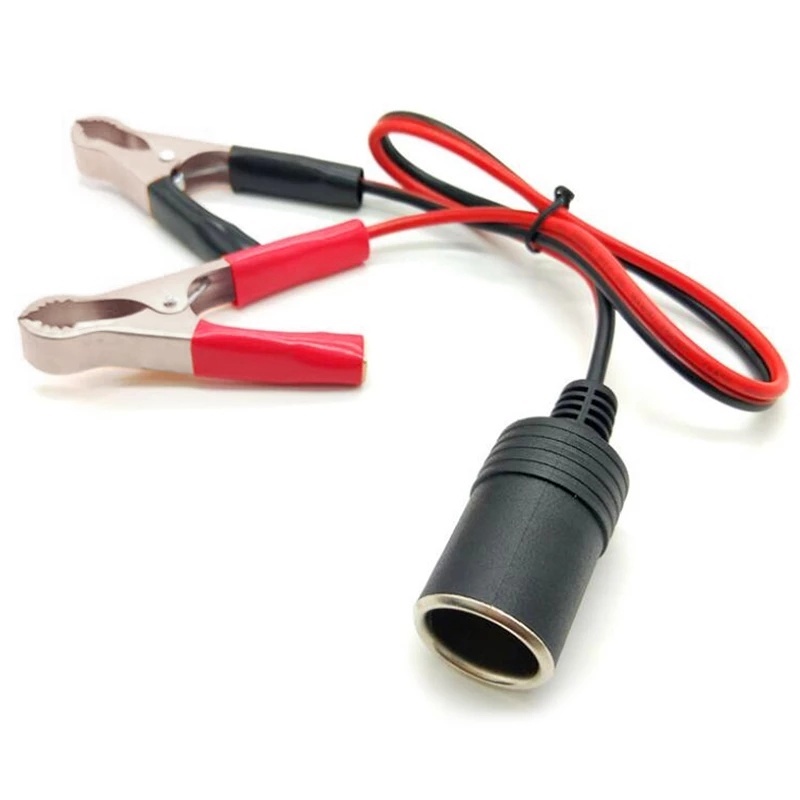 [1Pcs 12V Power Car Battery clip Cigarette Lighter][Female To Alligator Clip Extension Connector ToTerminal Clip-on Battery Adapter]