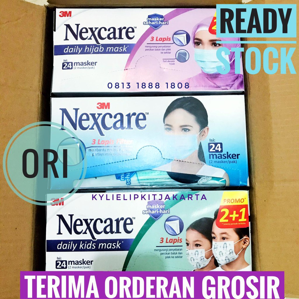 [1 KOTAK isi 24 Masker ] Masker NEXCARE 3 ply Daily Earloop, Hijab, Headloop, Anak / kids 3ply 3M Medis Surgical Mask Kesehatan