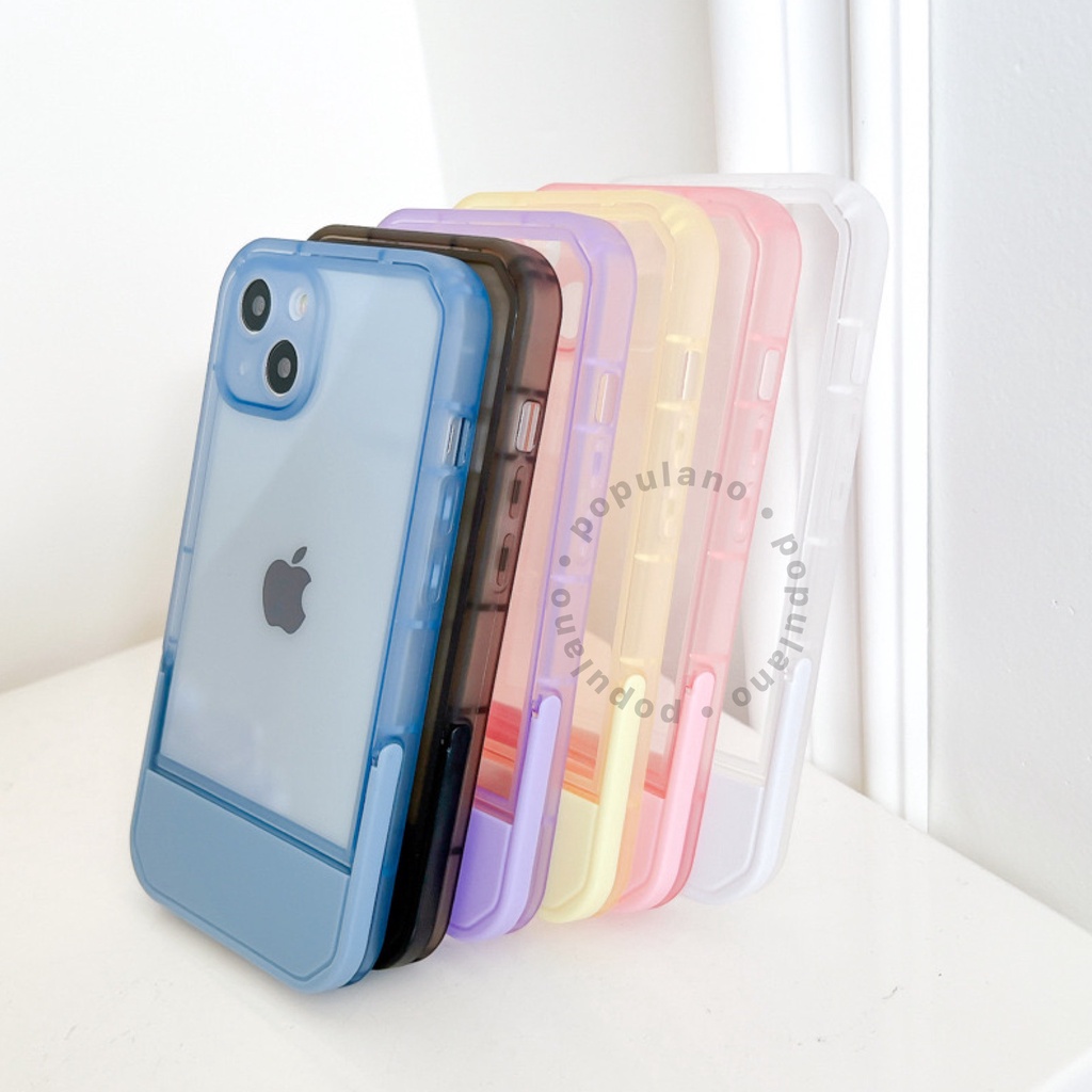 (3) Casing Softcase iPhone Stand Phone Case Soft case TPU Holder Invisible Clear Bangku