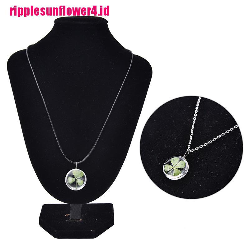 Kalung Rantai Liontin Daun Clover Shamrock Hijau Untuk Wanita