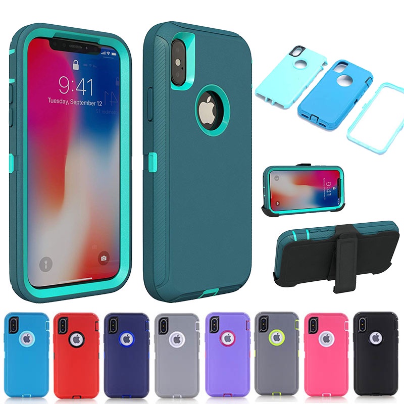 3in1 Case Hybrid Armored Shockproof Cover iPhone X XS Max XR 7 8 6 6S Plus 13 12 11 Pro Max