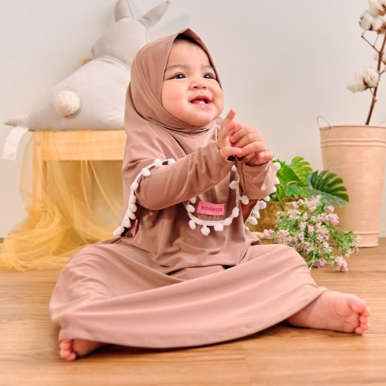 Gamis Bayi Perempuan Original Khaireen Pompom Jersey Import Newborn - 5 Tahun / Gamis Bayi