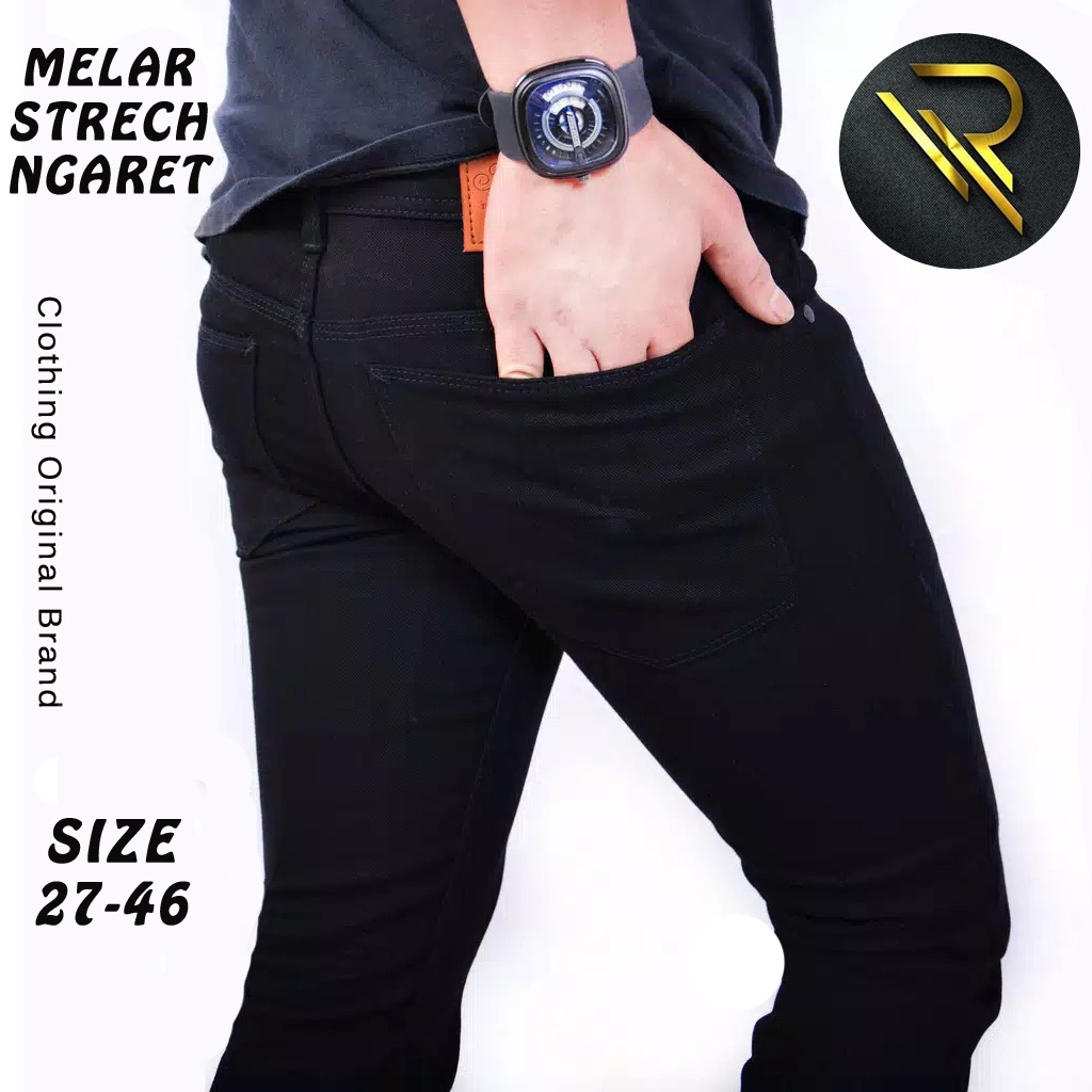 Celana  Panjang Pria HITAM PEKAT  jumbo bige size Black Premium Bige SIZE JUMBO Bahan Strech Melar celana jeans black panjang skinny semi slimfit