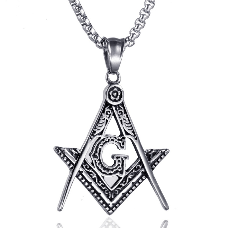 Kalung Masonic Warna Silver Gaya Vintage Punk Untuk Pria