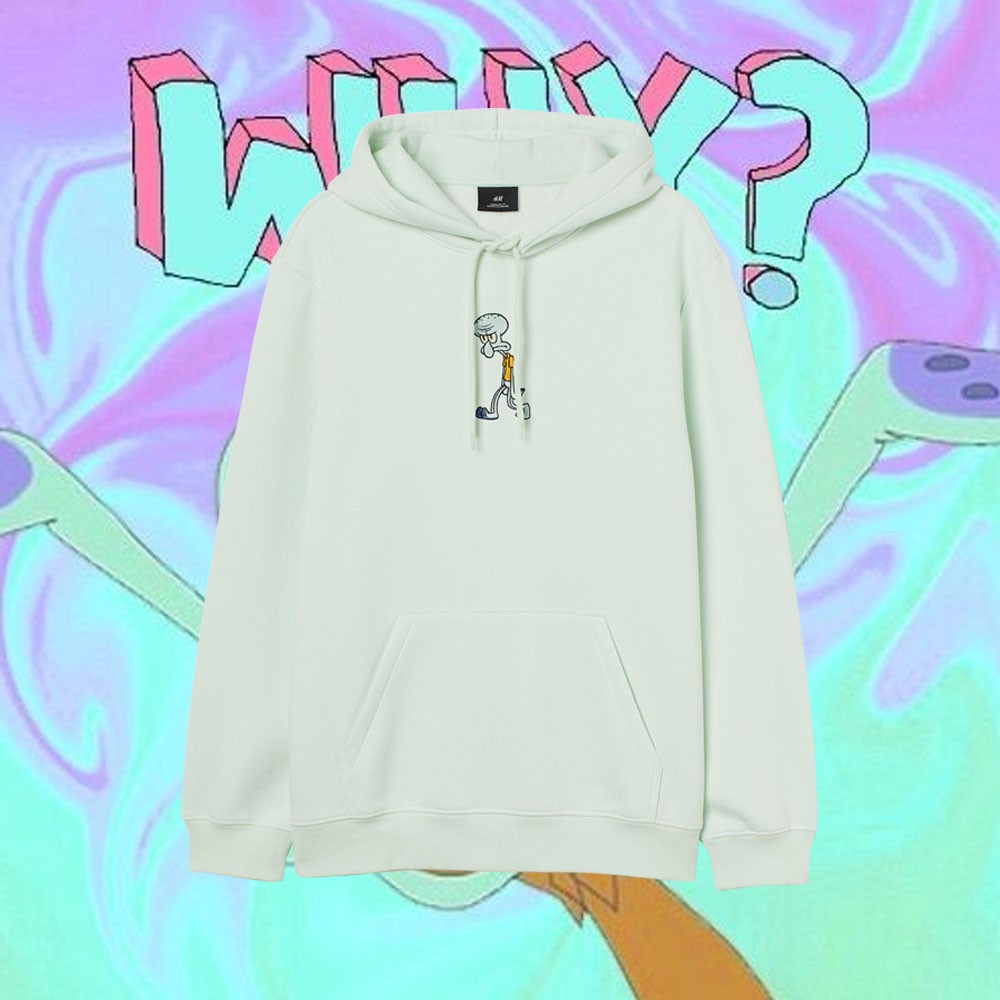 Hoodie Jaket Squidward Hijau Dewasa Couple Pria Wanita Desain Oversize Dari H&M +  Free Paper Bag