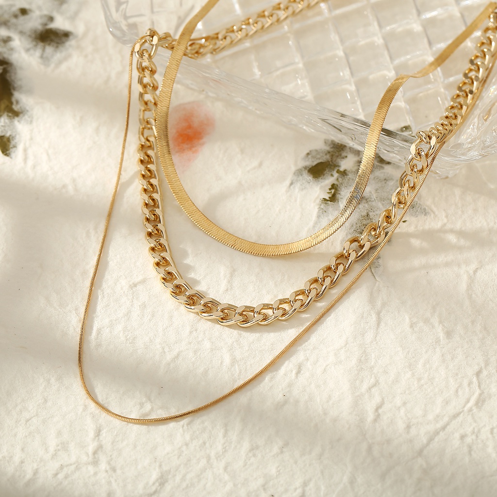 Kalung Rantai Multilayer Warna Emas Gaya Retro Untuk Aksesoris Perhiasan