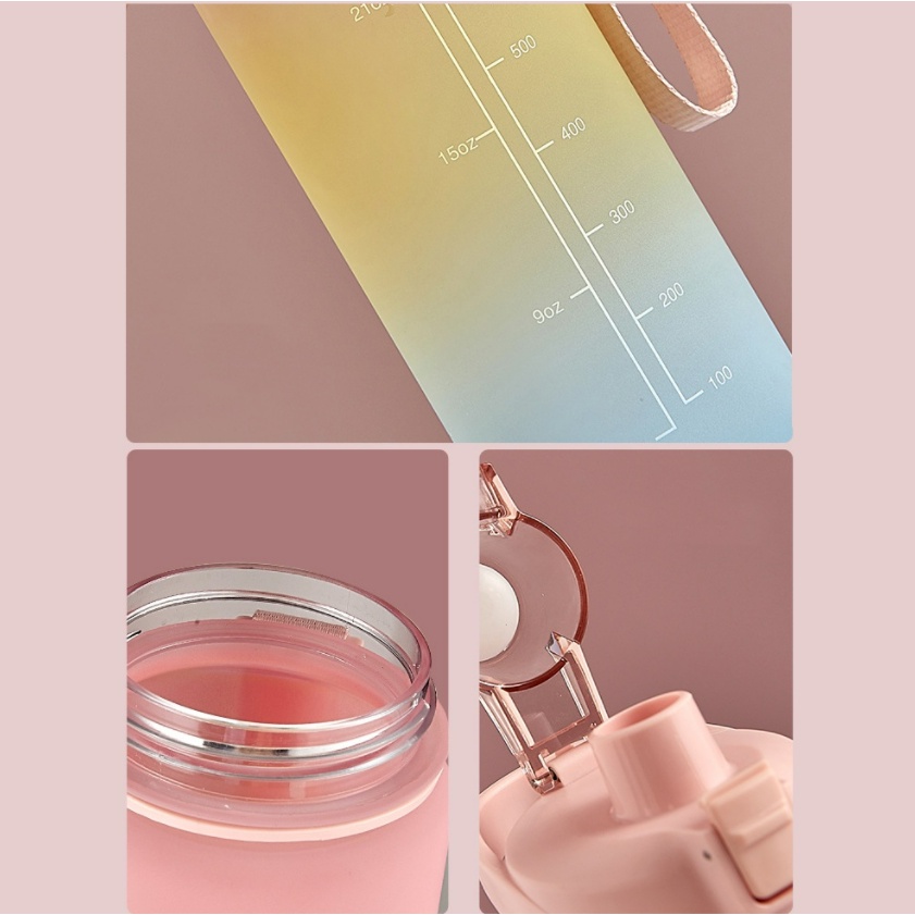 BPA FREE Botol Minum Tumbler Olahraga Sport Unik 1L FREE Stiker 2D+3D / Botol Motivasi 1000ML / Botol Penanda Gradient Gradasi CBKS-2