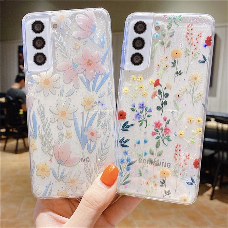 Soft Case Tpu Transparan Motif Print Bunga Compatible for Iphone 13 12 Pro Max 12 11 Pro Max X Xr Xs Se 2020 Max 8 7 Plus 13 Mini Flower Printing Series Full Picture Phone Case Transparent TPU Soft Silicone Protective Cover