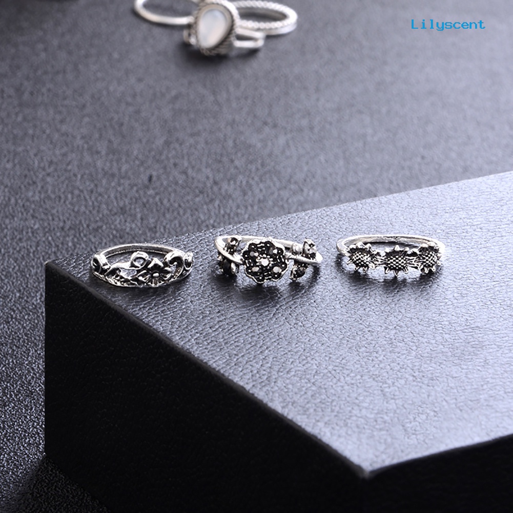 14 Pcs Cincin Knuckle Bentuk Bulan Dan Bunga Matahari Gaya Vintage Untuk Wanita