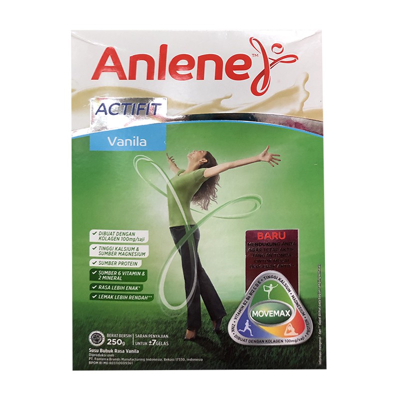 Anlene Actifit 250gr Coklat Vanila Susu Anline Susu Tinggi Kalsium Untuk Usia 19-50 tahun Anlene Aktifit