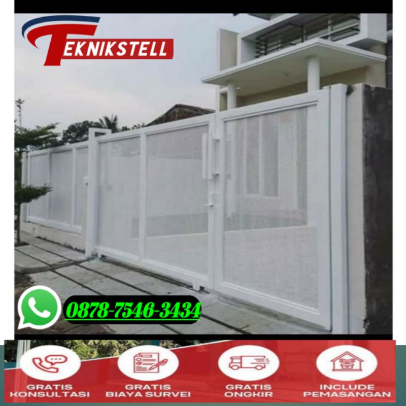 pintu pagar rumah minimalis modern motif perforated / pagar besi kekinian motif plat perforated