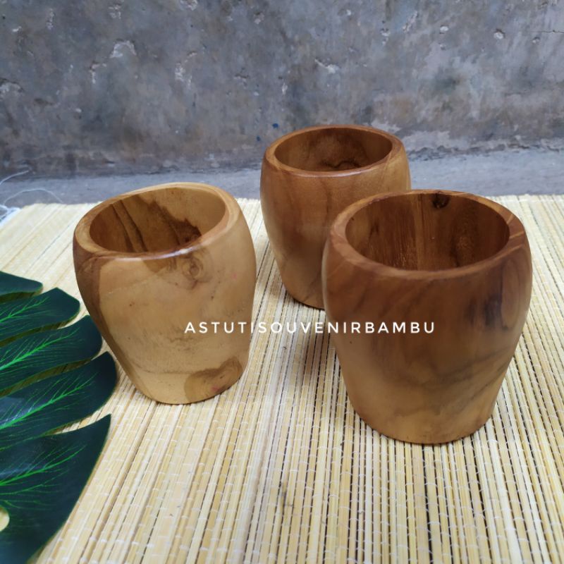 Jual Ja Gelas Oval Kayu Jati Wooden Glass Gelas Kayu Gelas Unik Perabot Dapur