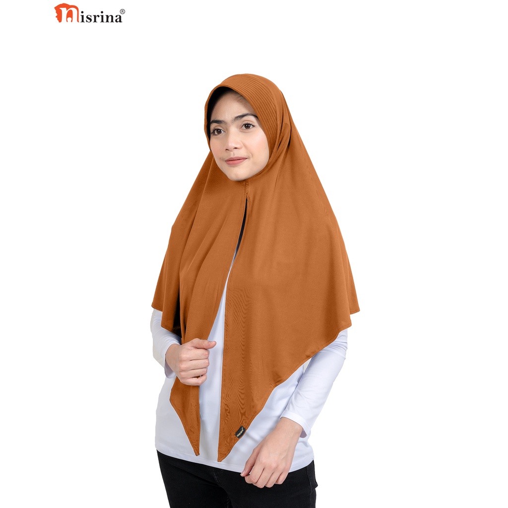 Nisrina Fashion Muslim Bergo Instan Polos Belah Tengah Paras M Lestari-Mocca