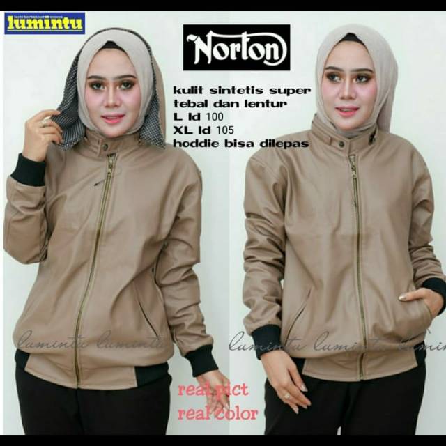 Norton Jacket Kulit Sintetis / Tebal dan Lentur / Full Furing / Premium Quality