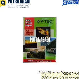 

KERTAS PREMIUM SILKY PHOTO PAPER A4 260GSM 20sheets V-TEC (KODE B889)