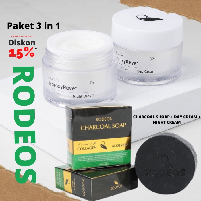 Rodeos Day Cream + Rodeos Night Cream + Charcoal shoap Perawatan Wajah Perawatan Wajah Pria Perawata