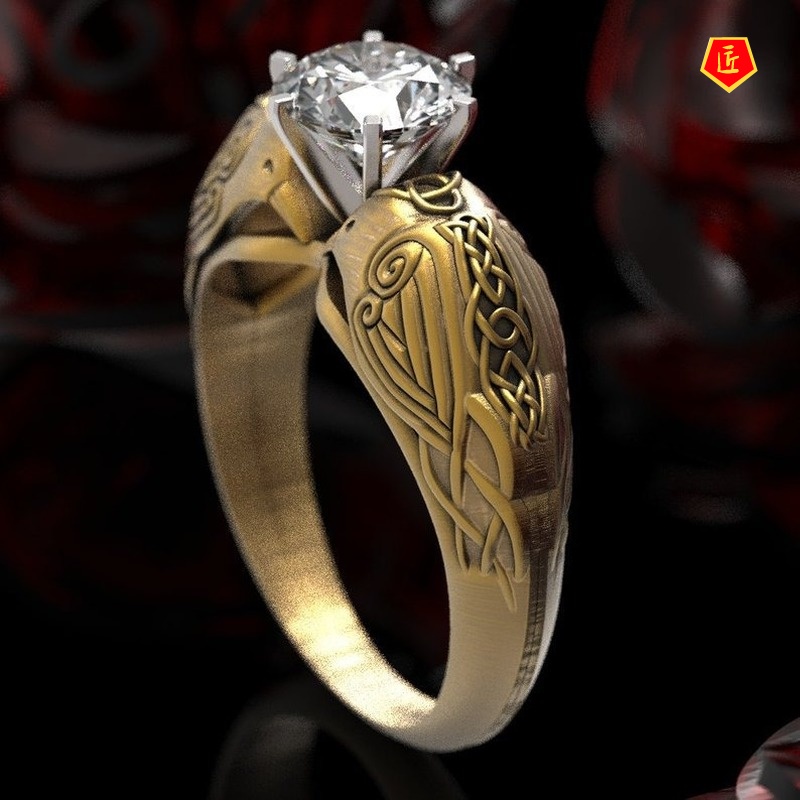 [Ready Stock]Creative Crow Totem Diamond Gold Ring