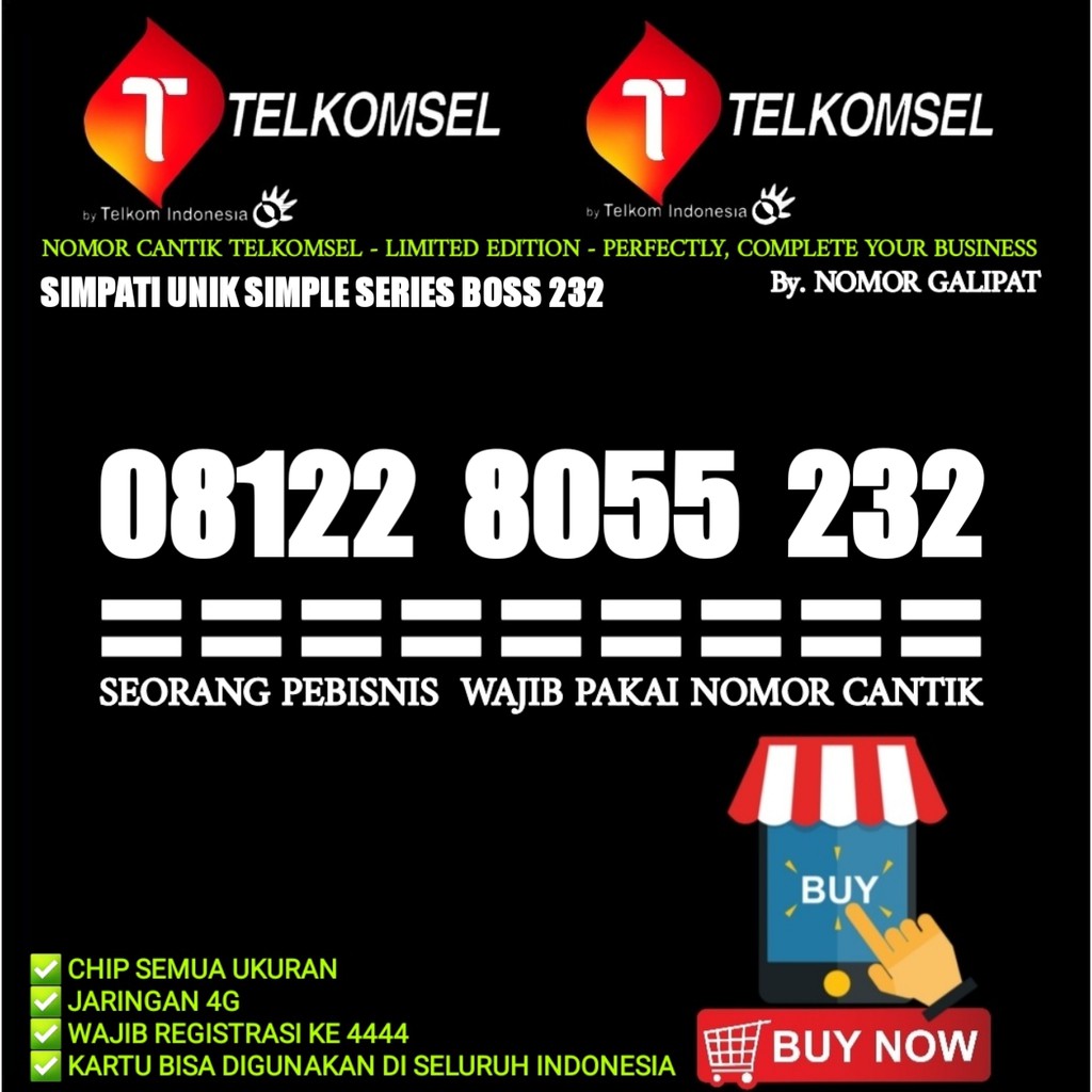 KARTU PERDANA NOMOR CANTIK TELKOMSEL SIMPATI SERIES HOKI BOSS 8055 232