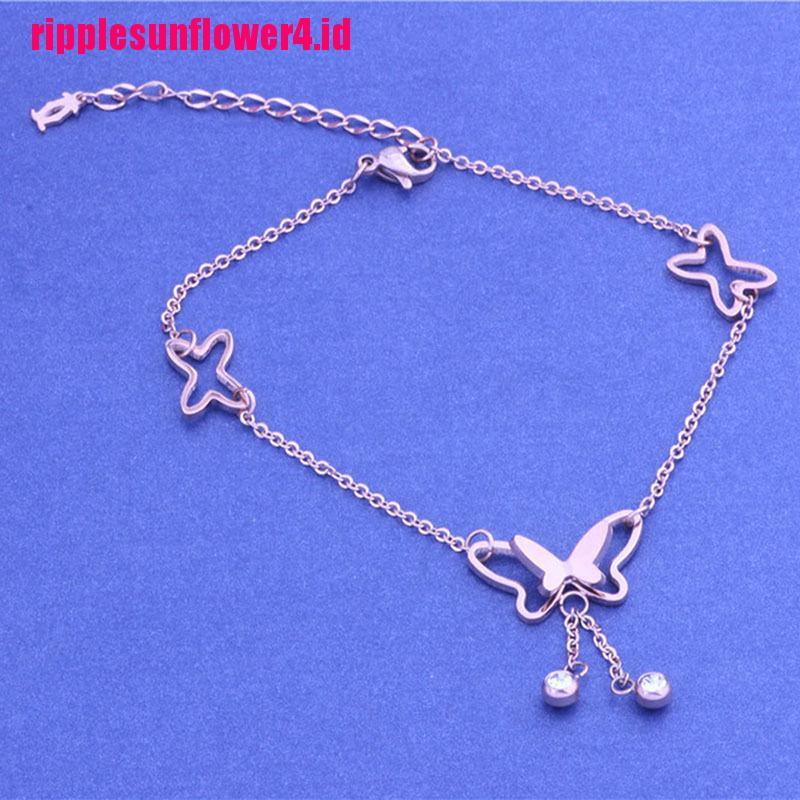 Gelang Kaki Rantai Rose Gold Dengan Hiasan Kupu-Kupu Untuk Wanita Butterfly