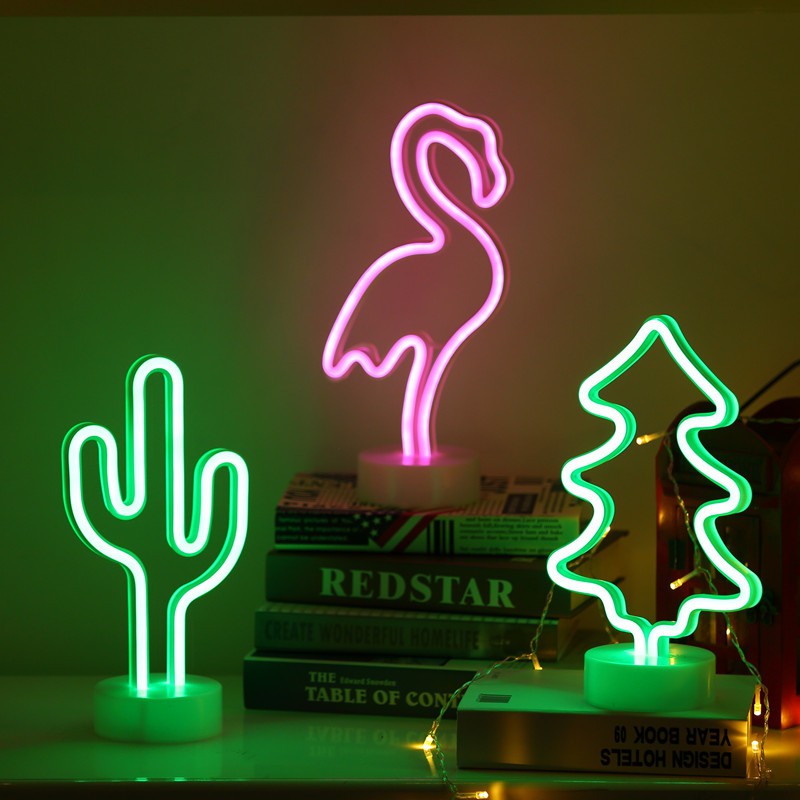 LAMPU HIAS NEON LED dekorasi tumblr light lamp- karakter lamp - neon flex - standing flamingo cactus