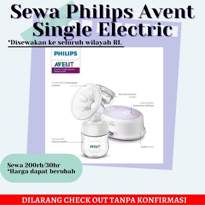 Sewa Philips Avent Comfort Single Electric Pompa Asi / Rental Breast Pump