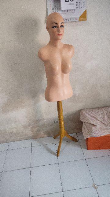 Patung / Manekin Torso Kepala Dewasa + Kaki Kayu / Besi