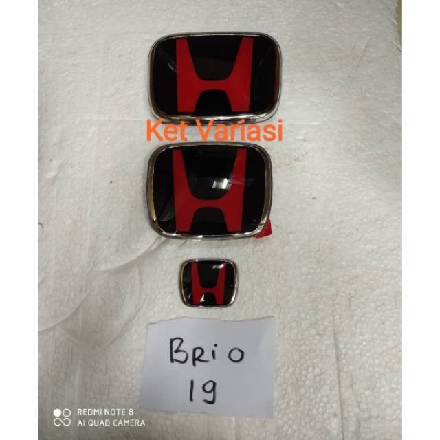 Emblem/ logo Honda hitam merah+ logo stir hitam ORI mobil Brio 2019