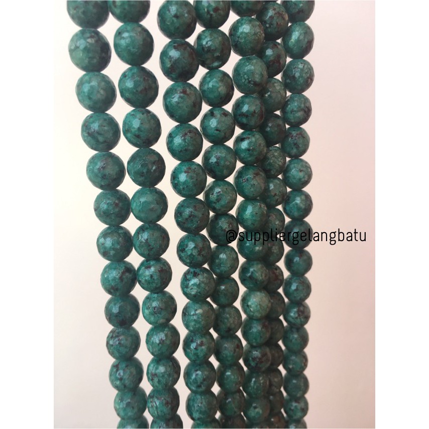 batu green badar lumut FACETED BEAD 10mm chrysocola bacan doko akik Grosir kerajinan tangan craft