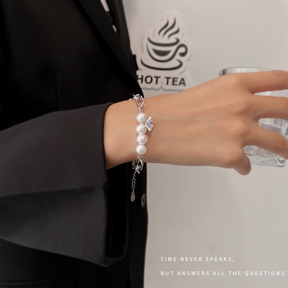 Baru Korea sederhana pribadi perhiasan fashion merek Hip Hop pasangan gelang mutiara dengan diamond