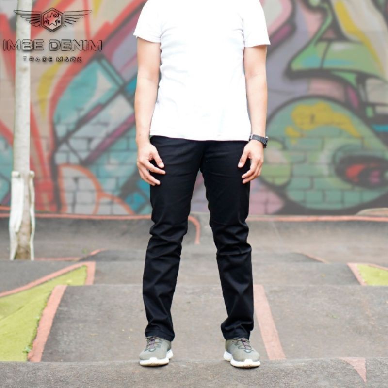 IMBE DENIM Celana Panjang pria Celana chino panjang pria Celana chino warna hitam seri art CPID326