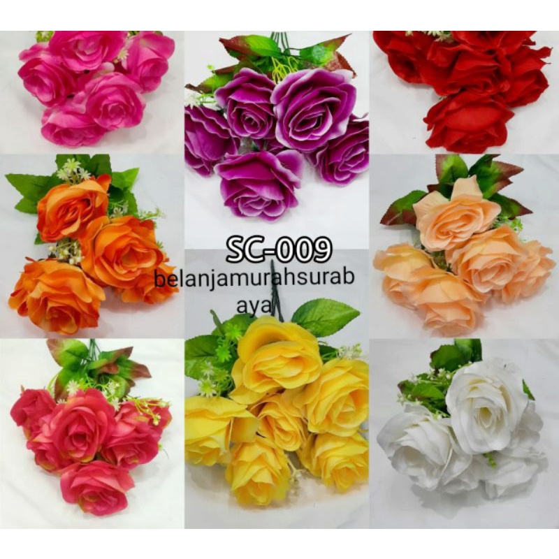 BUNGA MAWAR MEKAR 1 TANGKAI - ROSE CABANG 5 ARTIFICIAL IMPORT MURAH