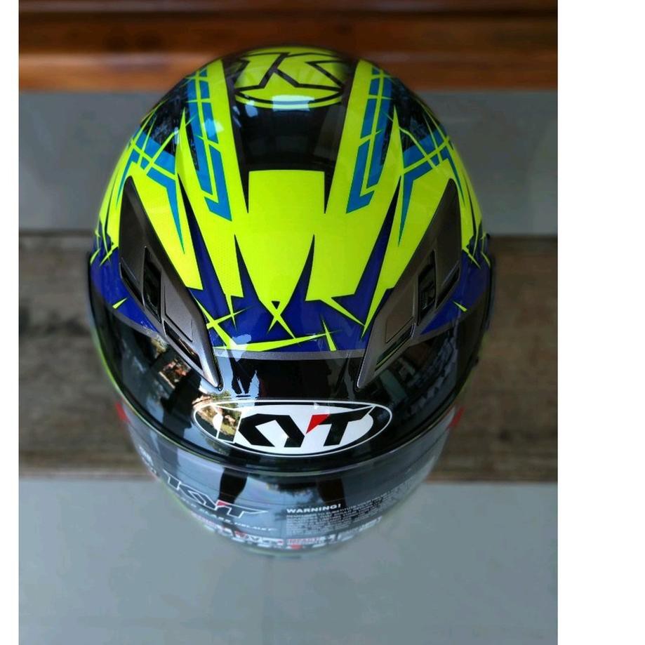 Big Sale.. Helm KYT Falcon Spike Yellow Fluo Blue Full Face Kuning Biru