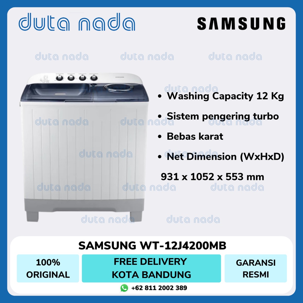SAMSUNG Mesin Cuci 2 Tabung 12 Kg 12J4200 / WT12J4200MB / WT-12J4200MB