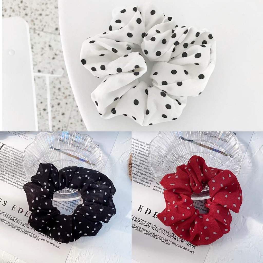 Scrunchie / Ikat Rambut Bahan Sifon Motif Polkadot Untuk Wanita/Cemol/cepol rambut/Scrunchie jumbo