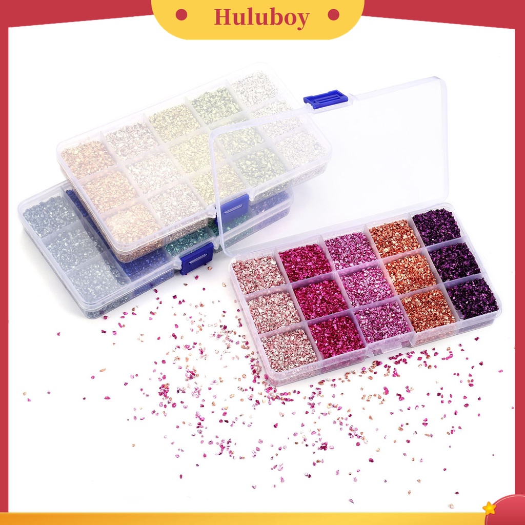 Huluboy Huluboy♡ 1 Kotak Berlian Imitasi Sequin Glitter Fragment Warna Untuk Dekorasi Nail Art