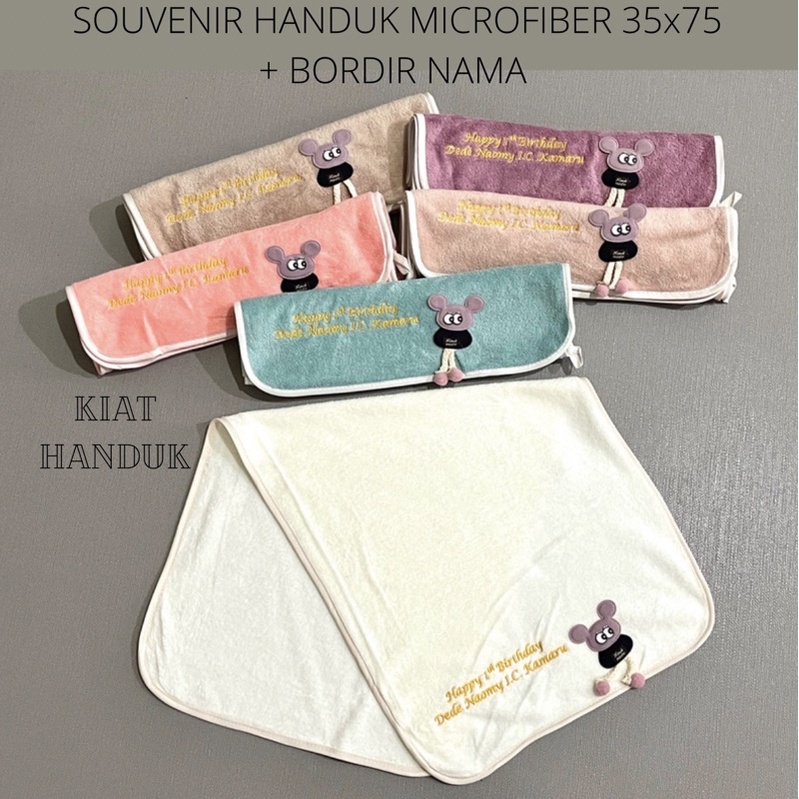 SOUVENIR HANDUK MICROFIBER 35x75 + BORDIR + PACKAGING